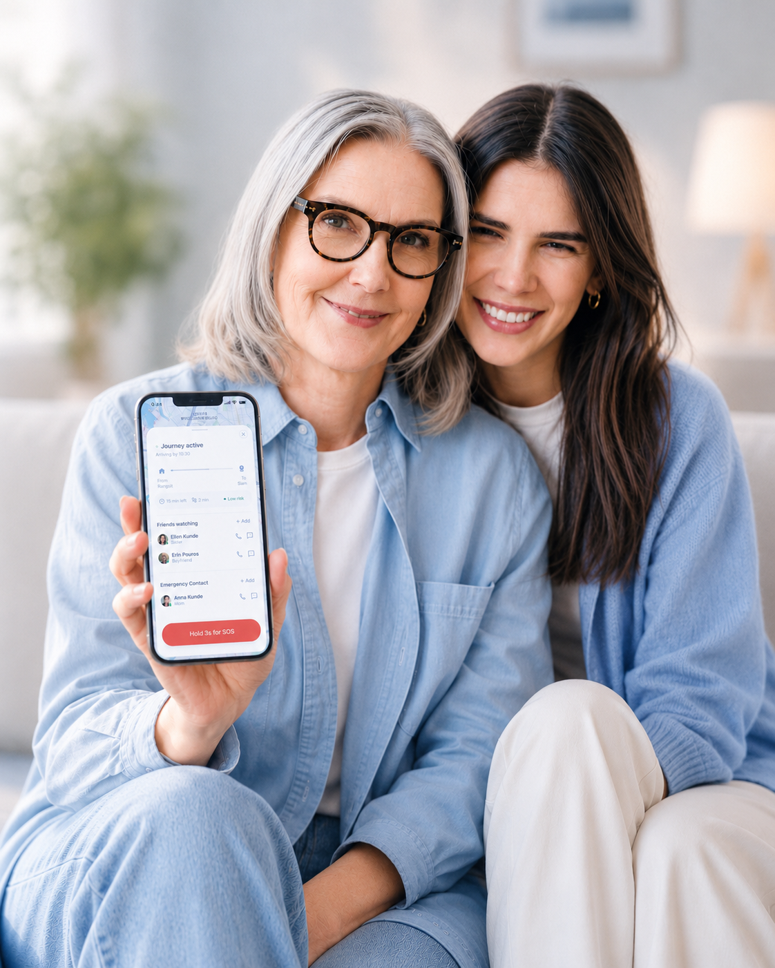 StepSafe app mockup with person
